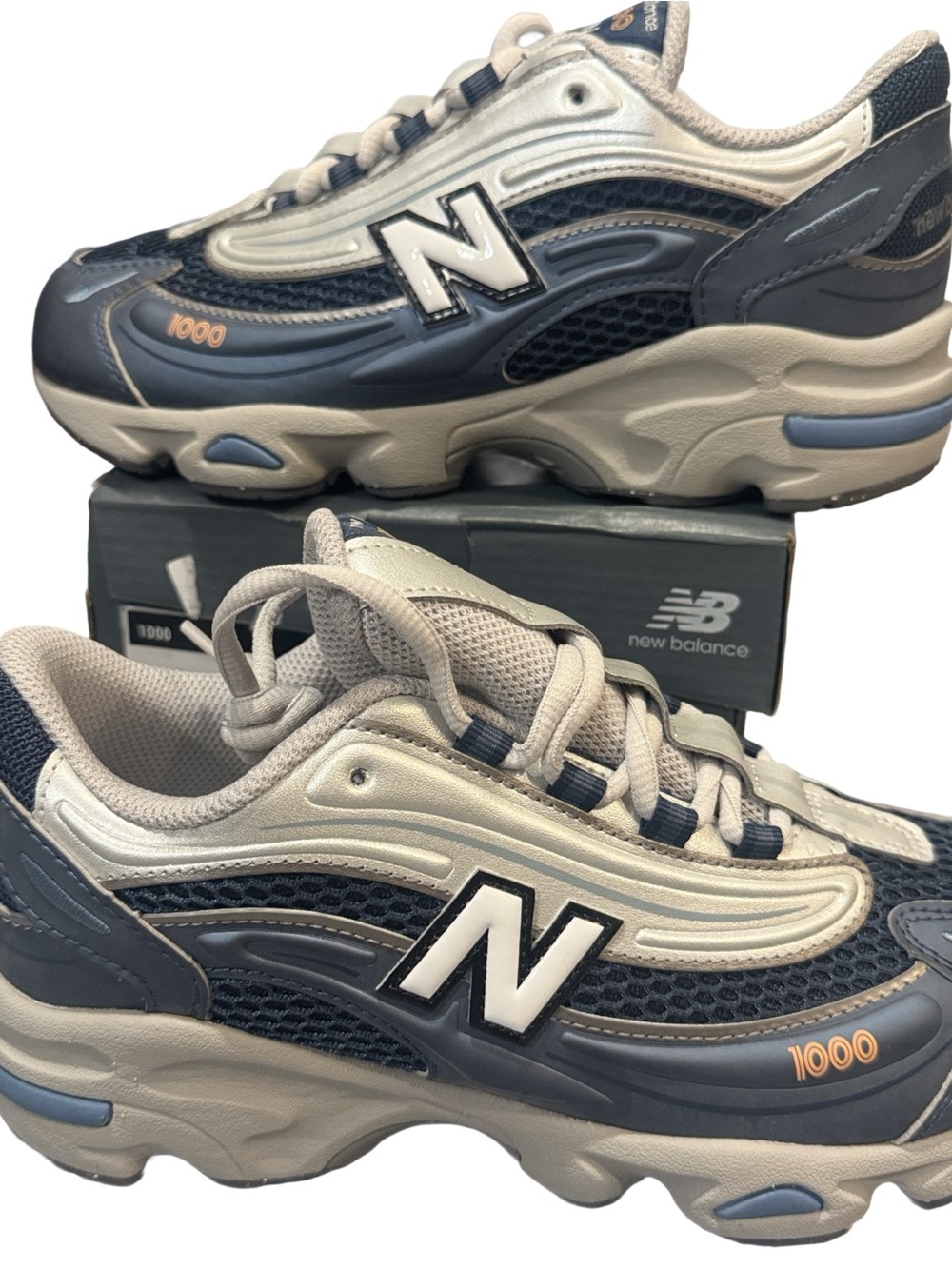 New Balance Blue and Grey 1000 Retro Runner Sneakers- Kids